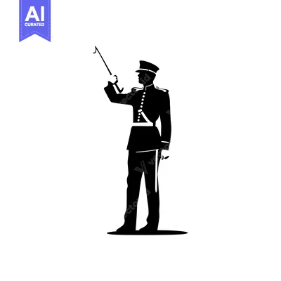 Aset premium populer: Silhouette of a Military Officer in Formal Uniform Saluting