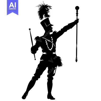Popular premium asset: Silhouette of a Drum Major Holding a Baton and a Staff