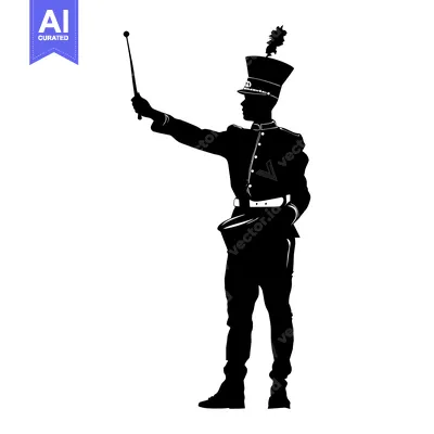 Aset desain premium: Silhouette of a Marching Band Drum Major Holding a Baton