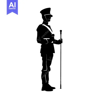 Aset premium populer: Silhouette of a Soldier in Formal Uniform Holding a Staff
