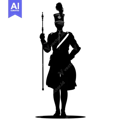 Silhouette of a Marching Band Member Holding a Baton
