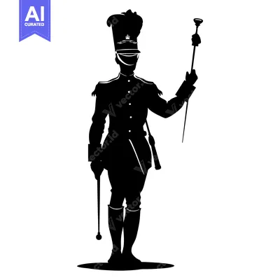 Aset premium populer: Silhouette of a Military Officer Holding a Baton