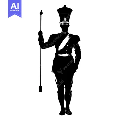 Aset desain premium: Silhouette of a Soldier Holding a Staff