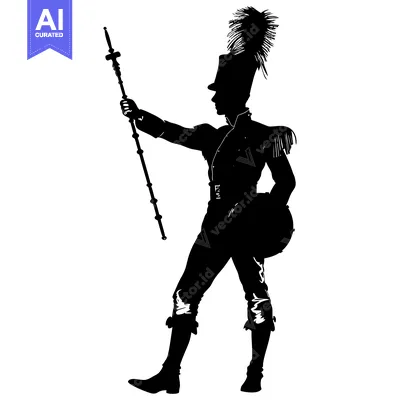 Aset desain premium: Silhouette of a Military Figure with a Plume and a Staff