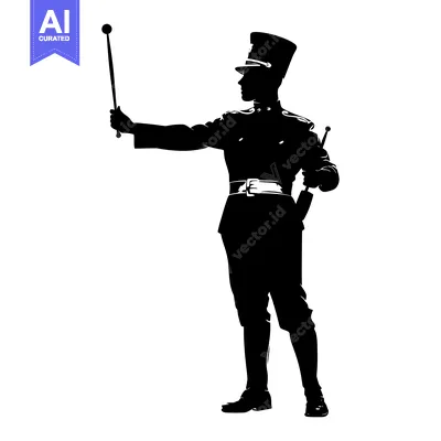 Aset desain premium: Silhouette of a Military Conductor Holding a Baton
