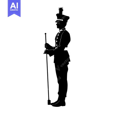 Aset desain premium: Silhouette of a Military Officer Holding a Staff