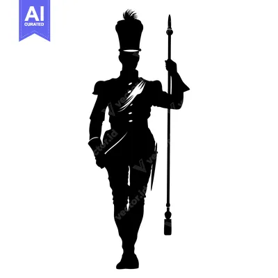 Popular premium asset: Silhouette of a Military Drum Major in Full Uniform Holding a Baton