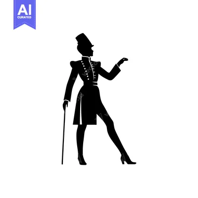 Aset premium populer: Silhouette of a woman in a top hat and a long coat holding a cane