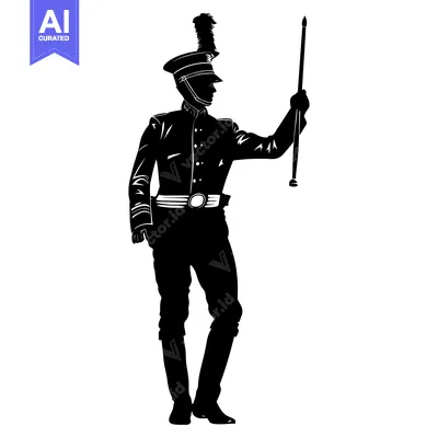 Aset premium populer: Silhouette of a Military Officer Holding a Staff