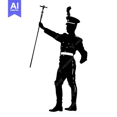 Aset premium populer: Silhouette of a Man in Uniform Holding a Staff