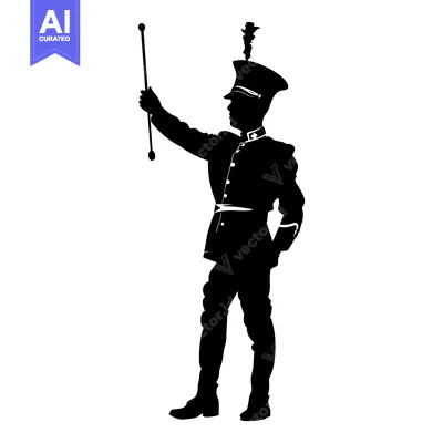 Aset desain premium: Silhouette of a Man in a Military Uniform Holding a Baton