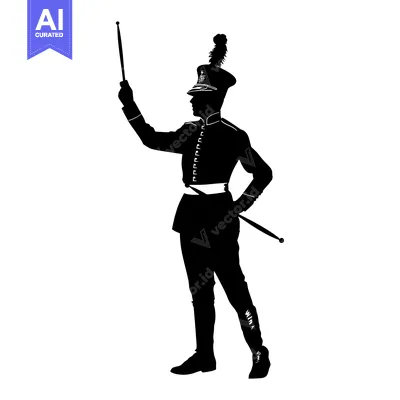 Aset premium populer: Silhouette of a Drum Major Holding a Baton