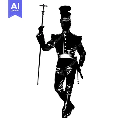 Aset premium populer: Silhouette of a Military Officer Holding a Staff