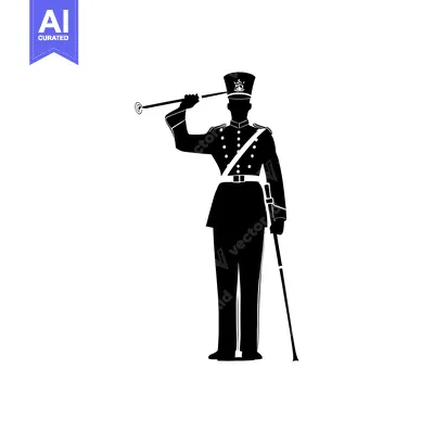 Aset desain premium: Silhouette of a Soldier Saluting with a Staff