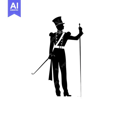 Premium design asset: Silhouette of a Man in Military Uniform Holding a Staff