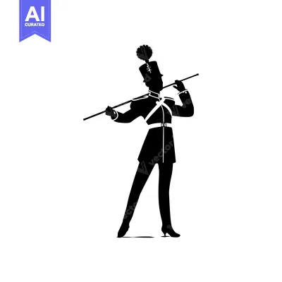 Premium design asset: Silhouette of a Man in a Military Uniform Holding a Baton