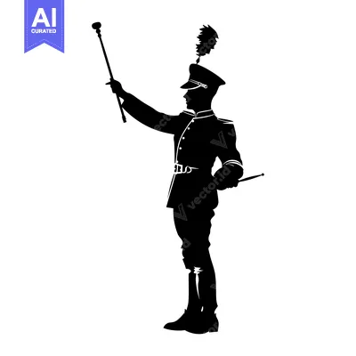 Aset premium populer: Silhouette of a Military Drum Major Holding a Baton