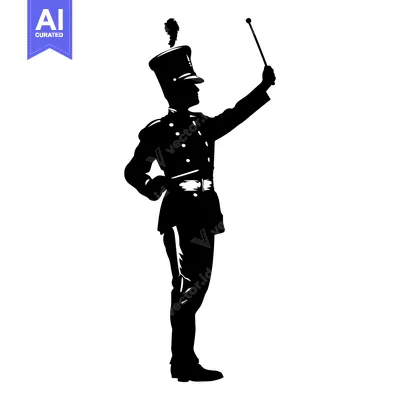 Aset desain premium: Silhouette of a Marching Band Drum Major Holding a Baton
