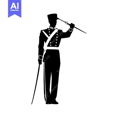 Silhouette of a Man in Military Uniform Holding a Sword