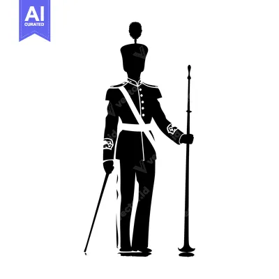 Aset desain premium: Silhouette of a Man in Military Uniform Holding a Staff