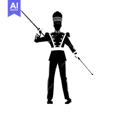 Aset premium populer: Silhouette of a Drum Major Holding a Baton