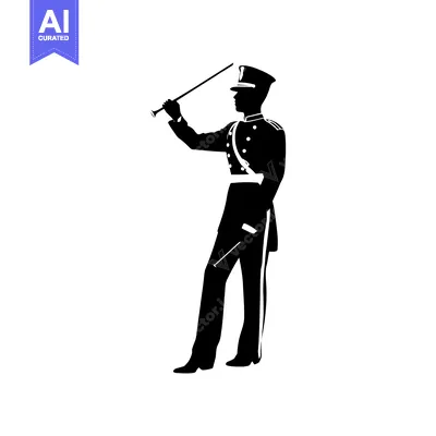 Aset premium populer: Silhouette of a Military Officer Holding a Baton