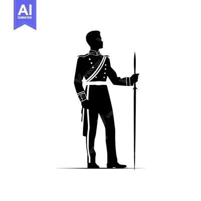 Premium design asset: Silhouette of a Man in Military Uniform Holding a Spear