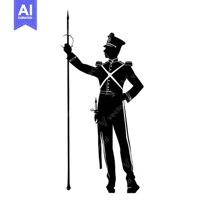 Popular premium asset: Silhouette of a Man in Military Uniform Holding a Spear