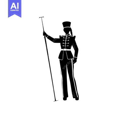 Silhouette of a female figure in a military uniform holding a staff