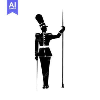 Aset desain premium: Silhouette of a Soldier Holding a Spear and a Staff
