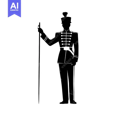 Premium design asset: Silhouette of a Man in a Military Uniform Holding a Staff