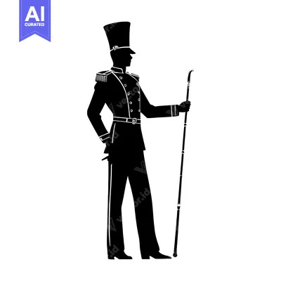 Aset desain premium: Silhouette of a Man in Military Uniform Holding a Cane