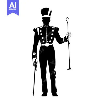 Popular premium asset: Silhouette of a Man in a Formal Uniform Holding a Staff