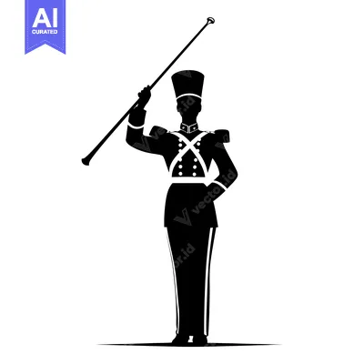 Popular premium asset: Silhouette of a Drum Major in Uniform Holding a Baton