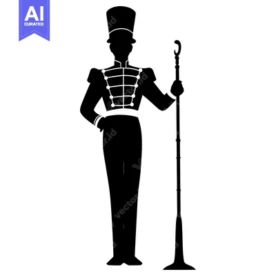 Popular premium asset: Silhouette of a Soldier in Uniform Holding a Staff