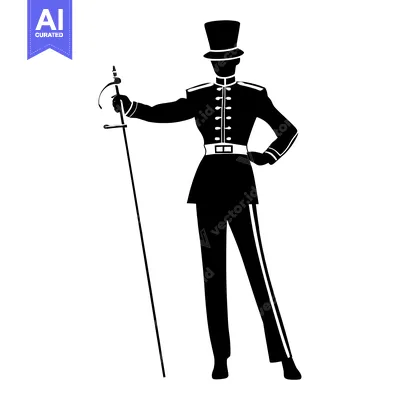 Aset premium populer: Silhouette of a Man in Military Uniform Holding a Staff