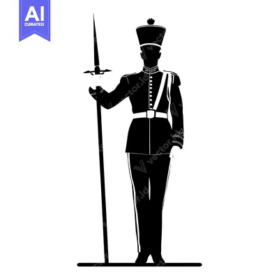 Aset desain premium: Silhouette of a soldier holding a ceremonial spear