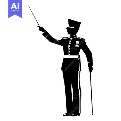 Aset desain premium: Silhouette of a Military Officer with a Cane and a Baton