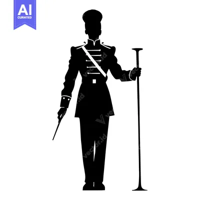 Aset premium populer: Silhouette of a Man in a Military Uniform Holding a Staff