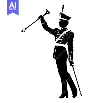 Aset premium populer: Silhouette of a Man in Military Uniform Playing a Bugle