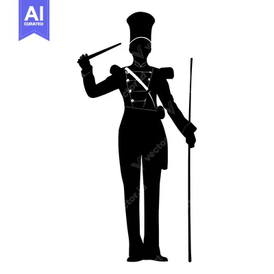 Aset desain premium: Silhouette of a Marching Band Leader Holding a Baton