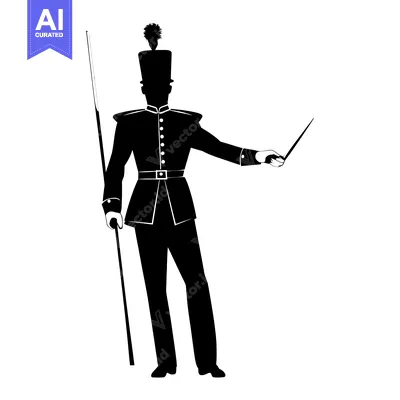 Aset premium populer: Silhouette of a Man in Uniform Holding a Staff and a Baton