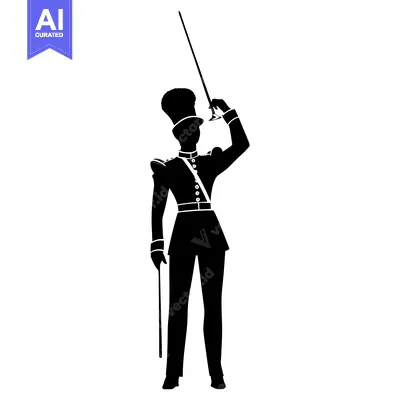 Aset premium populer: Silhouette of a Man in Military Uniform Holding a Sword