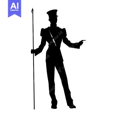Aset desain premium: Silhouette of a Military Officer Holding a Spear and Pointing