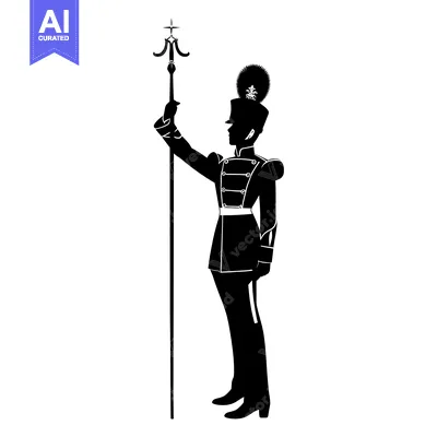 Aset desain premium: Silhouette of a Man in Uniform Holding a Staff with a Star