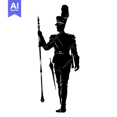 Aset premium populer: Silhouette of a Man in Military Uniform Holding a Spear