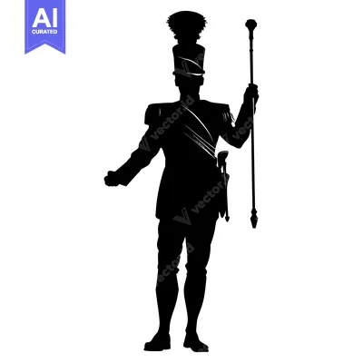Aset premium populer: Silhouette of a Drum Major Holding a Baton