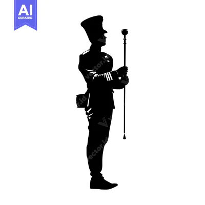 Aset desain premium: Silhouette of a Man in Uniform Holding a Baton