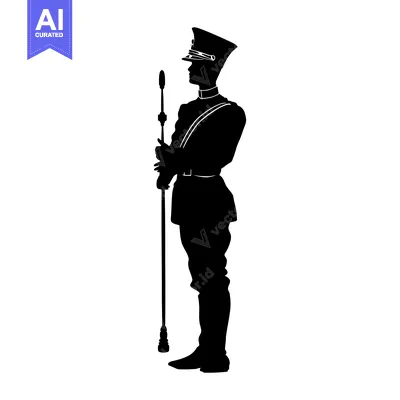Aset desain premium: Silhouette of a Military Officer Holding a Staff