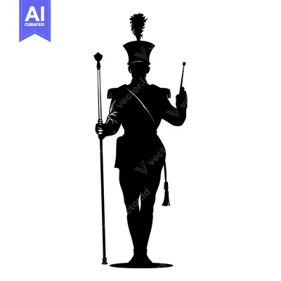 Popular premium asset: Silhouette of a Marching Band Drum Major Holding a Baton and a Tall St